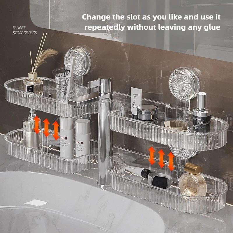 Bathroom Shelf Suction Cup Wall Mount Shower Shelf Over Faucet Sink Rack Shampoo Holder No Drill Drain Basket Bathroom Organizer