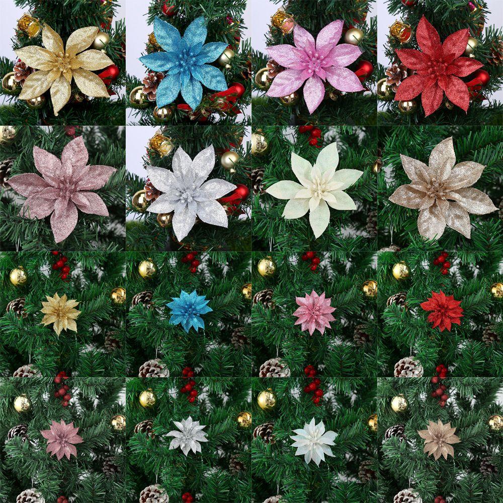 

Веселого Рождества Поддельные Цветы Пуансеттия Блестящие Цветы Рождественские Цветы Рождественские Елочные Украшения 9cm золотой