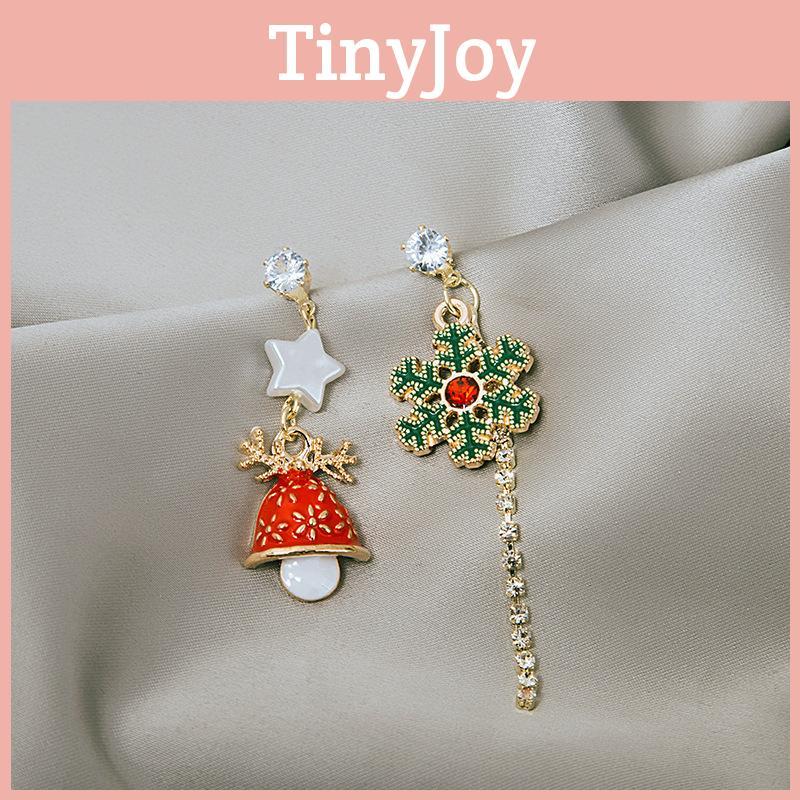 Christmas Cartoon Bell And Snowflake Earrings With Alloy For Holiday Party Accessory