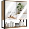 Bathroom Mirror Cabinet with Soft-Close Doors and Adjustable Shelf - Natural Wood Finish