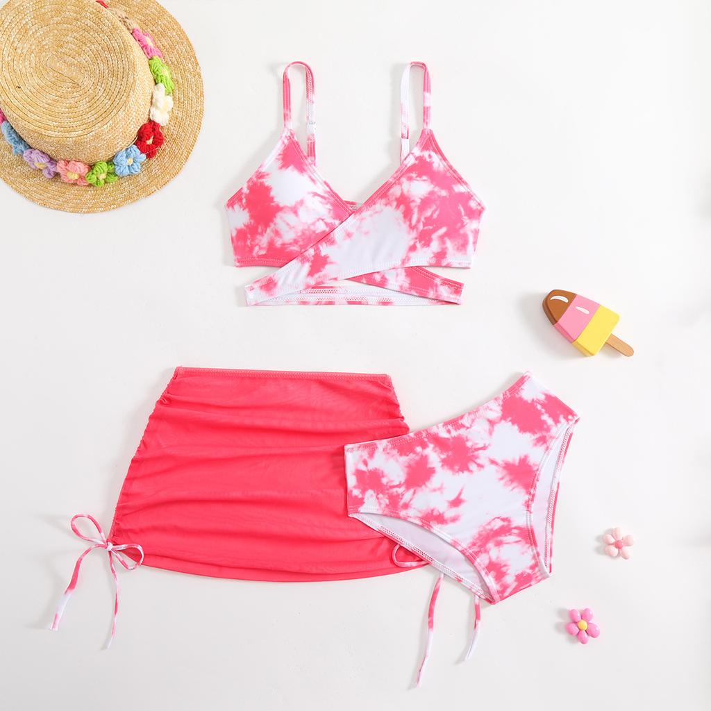 Costum de baie pentru copii costum de baie pentru femei cu fustă separată imprimeu tie-dye pentru copii de vârstă mijlocie și mai mari fete bikini costum de baie pentru copii set de trei piese