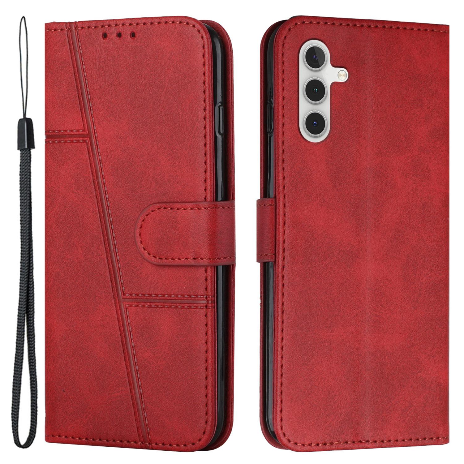 

For Samsung Galaxy M55 5G/C55 5G Phone Case Anti-Scratch PU Leather Stand Wallet Cover Red