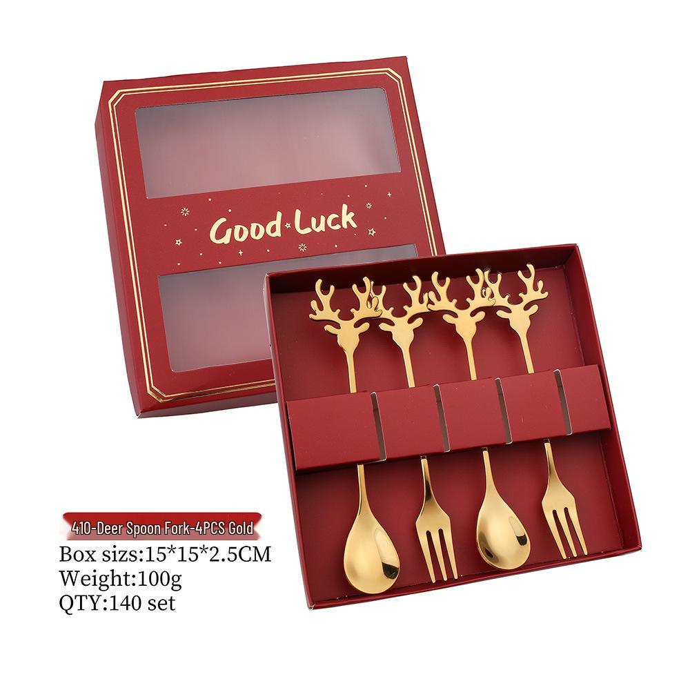Reindeer-Themed 304 Stainless Steel Coffee and Dessert Mixing Spoon Gift Set In Cute Christmas Box