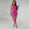 One-Shoulder Long Sleeve Sequined Bodycon Party Dress for Women