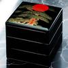 J-kitchens Lacquerware 3-Tiered Jubako Box, 7-inch, Houtoku Sunrise Pine Design, 21.0cm, Resin, Made in Japan
