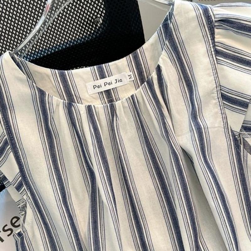 Xiaofei Ärmel Gestreift Altersreduzierend und Bauch kaschierend Hemden Sommer Schlicht Lässig Retro Damen Blusen & Hemden