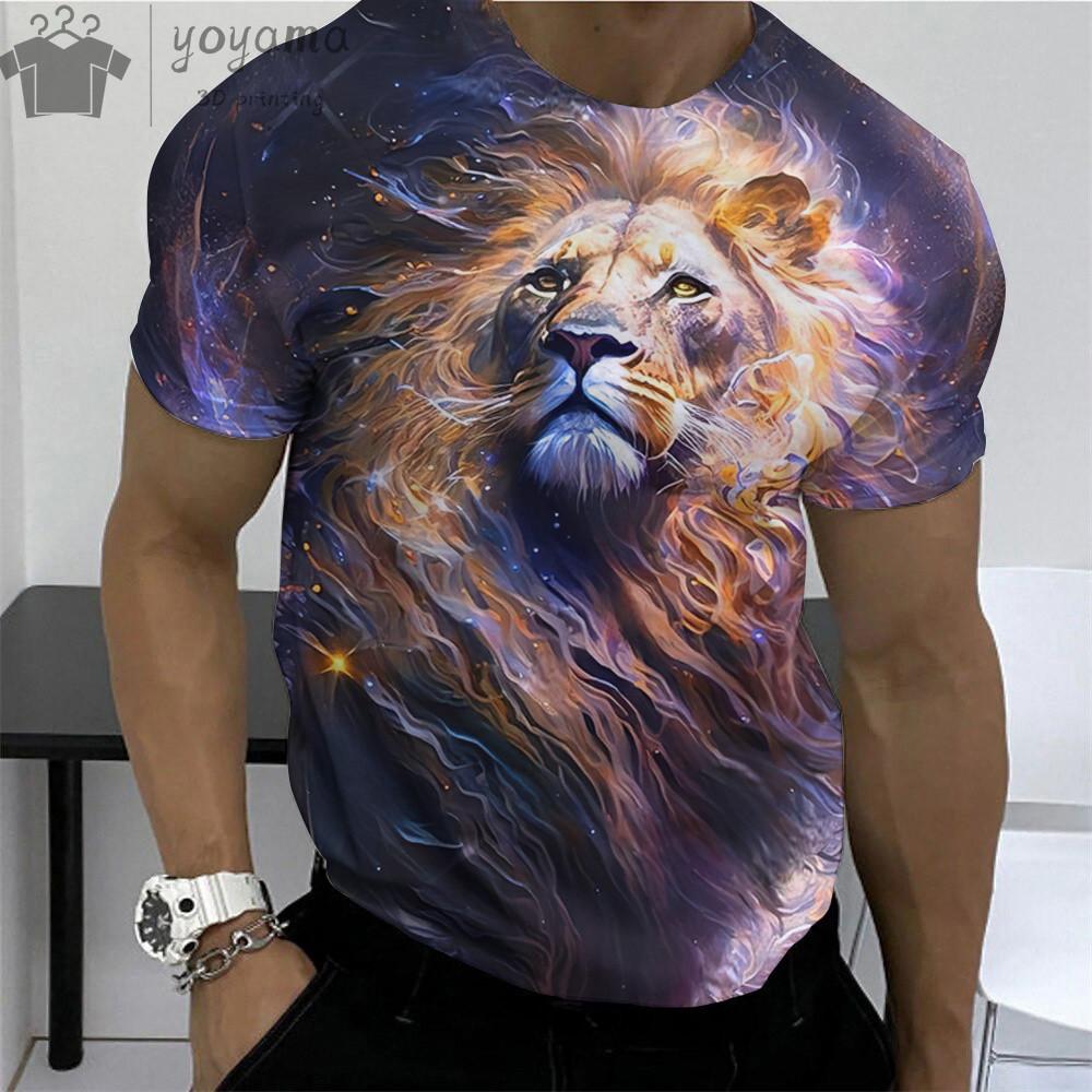 Men's Clothing Lion Print T Shirt Casual Fashion Short Sleeve Tee Harajuku Street O-Neck Oversized T-Shirt For Men's Shirts Tops