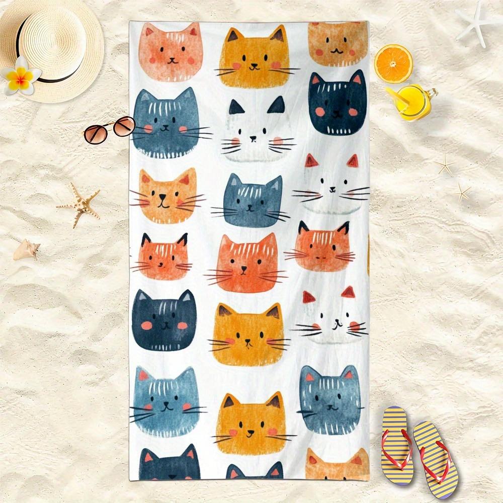 1pc Colorful Cats Microfiber Beach Towel Lightweight Absorbent Quick Dry Oversized Sand Free Wrap Travel Sheet Cute Animal Print