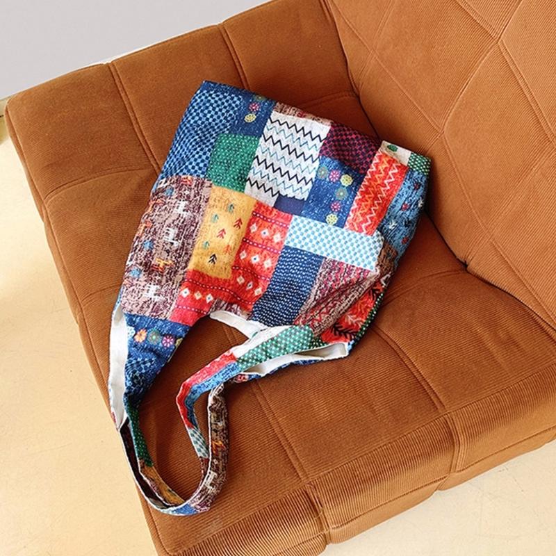 Aesthetic Canvas Toted Bag Reusable Shoulder Toted Bag for Women Casual Vacation,Shopping,Work,Gym Ethnic Style Cloth Bag