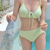 Dopamine Color Split Swimsuit Female Solid Color Thin Sexy Pure Desire Korean Version Ins Bikini Gauze Skirt Three-piece Set