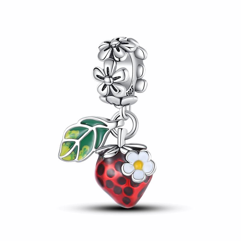925 Silver Fruit Charms Pendants Strawberry Cherry Avocado DIY Jewelry Fit Bracelets Women Birthday Gift Fine 100% Sterling Silver