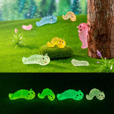 6 Stück leuchtende Mini-Raupenfiguren aus Kunstharz, Mikrolandschaft, Auto-Armaturenbrett, Raupe, Miniatur-Ornament, DIY-Feengarten-Dekoration