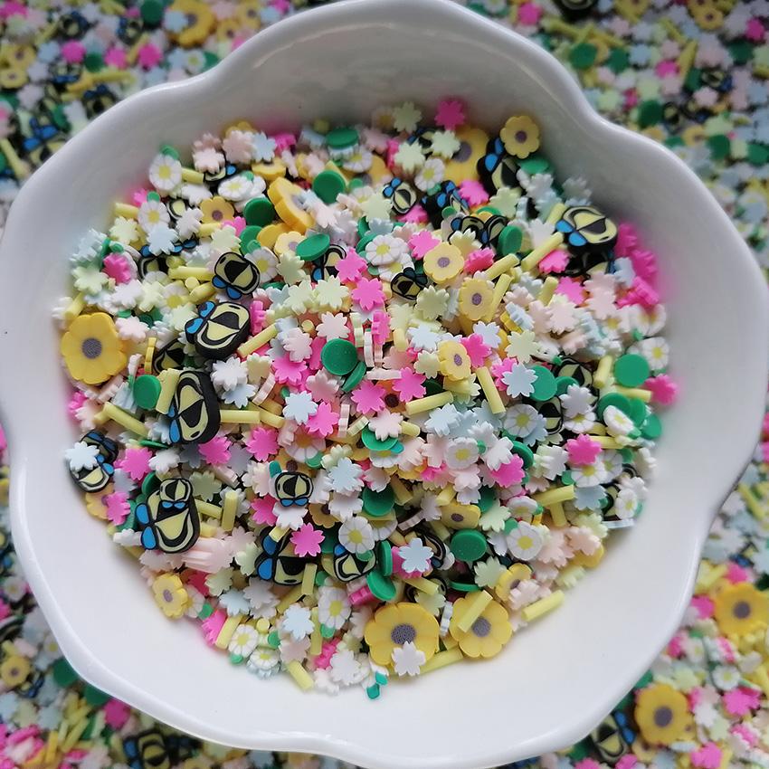 1000g DIY Craft Slime Filler Flower Polymer Clay Slices Sunflower Cherry Daisy Bee Mixture Polymer Clay Sprinkles 1kg