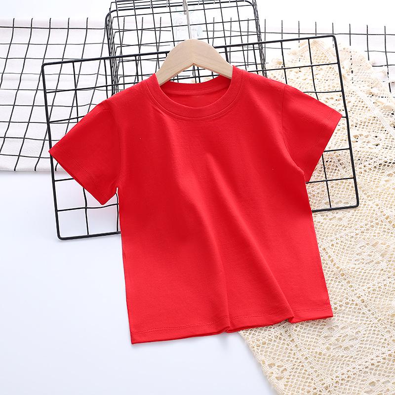 Kids' Cotton Short-Sleeve Round Neck T-Shirt with Logo, Candy Color, Primary School Uniform.