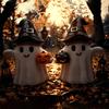 Ghost Statue Solar/Battery-Powered Weather Resistant Resin Whimsical Ghost Pumpkin Design Ornament Halloween Decor
