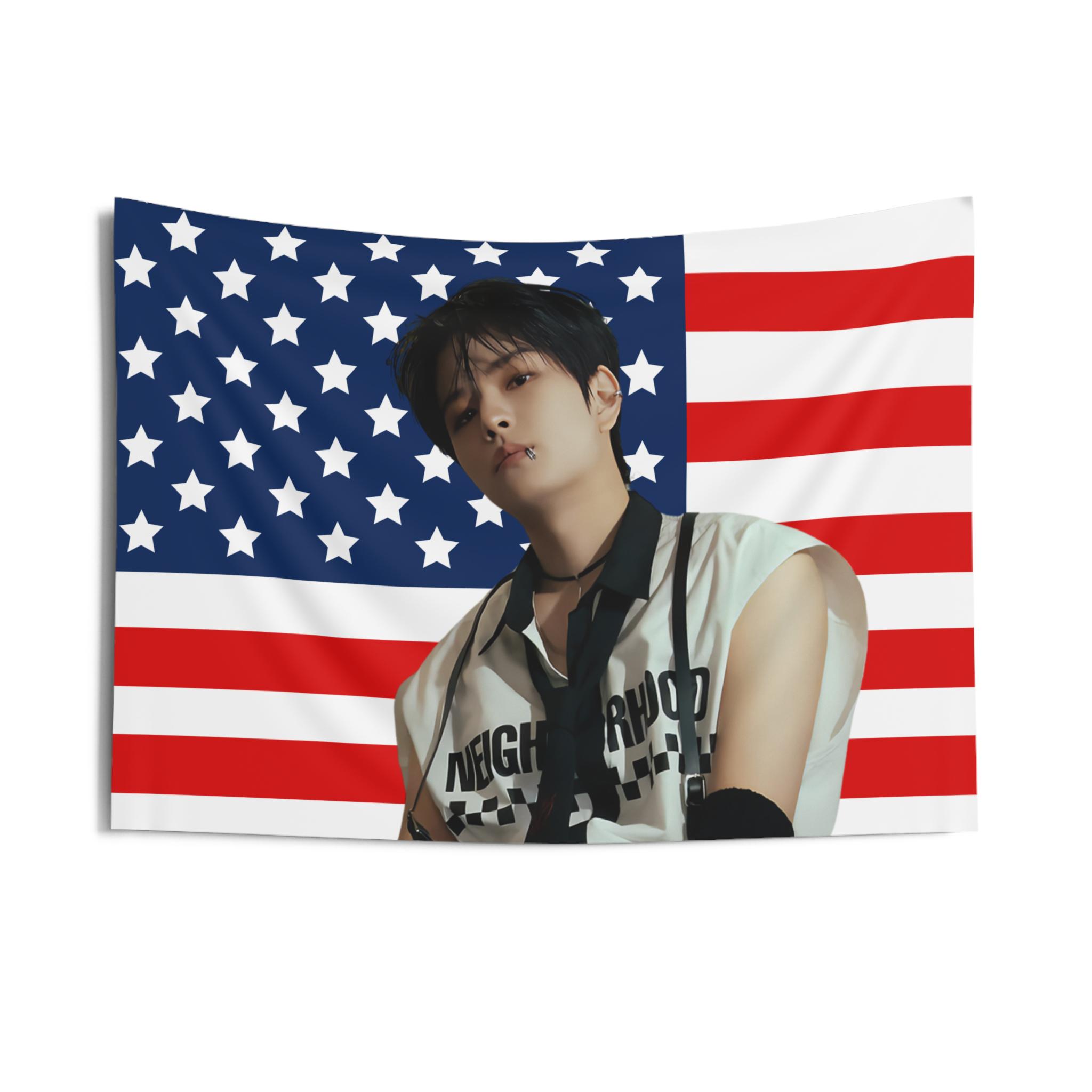 Seungmin Badboy Vibe American Flag Aesthetic Wall Hanging Bedroom Dormitory Background Cloth Birthday Gift Aesthetic Room Decor 74x94cm(29x37in)