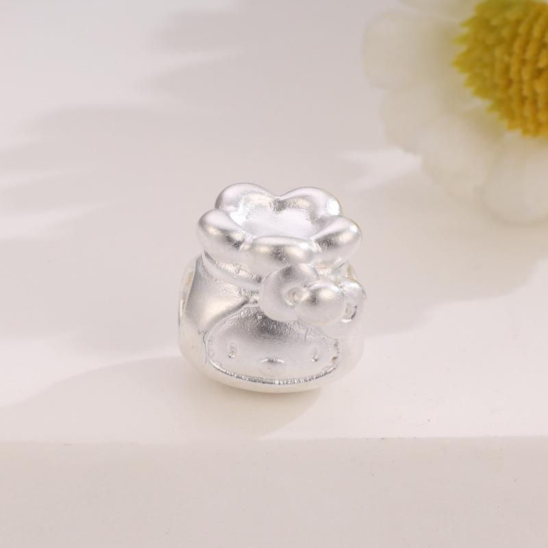 Sterling Silver 999 Hello Kitty Lucky Bag Handmade Braided Rope Beads for Jewelry Accessories