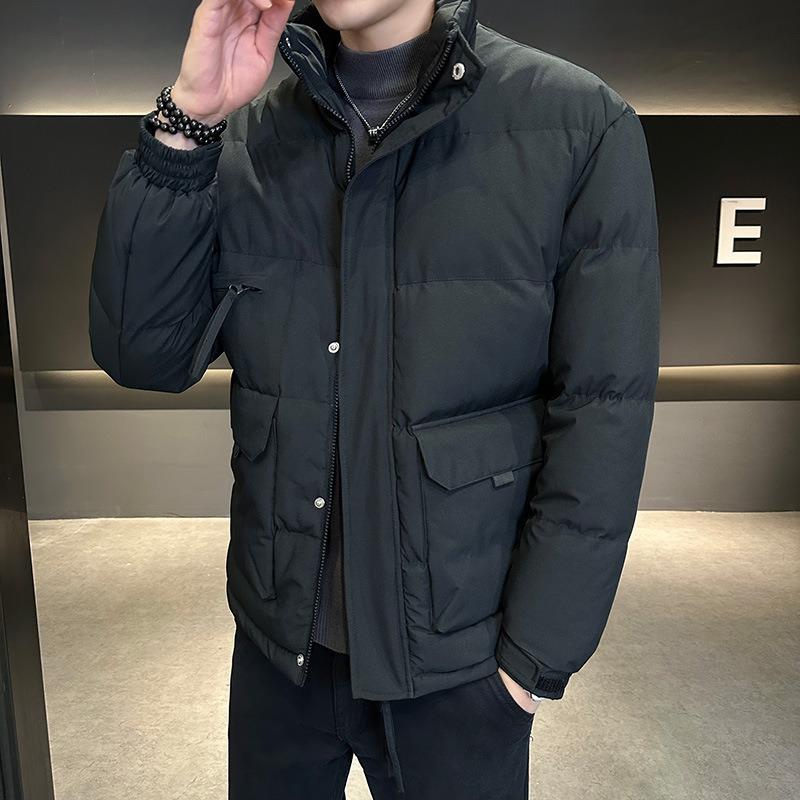 

Winter New Men s Solid Color Stand-up Collar Casual Versatile Loose Velvet Thickened Cotton Clothes Warm Jacket Bread Clothes Cotton Clothes 5XL чорний