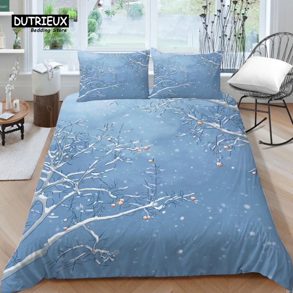 

Gradient Color Duvet Cover Woodland Botanical Bedding Set Nature Rustic Tree Branch Leaf Comforter Cover Queen For Kids Adults EU single(135x200cm)