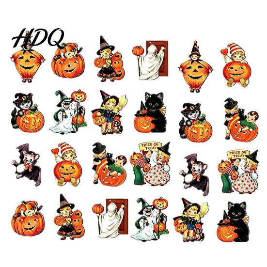Retro Cartoon Style Party Favors Halloween Wooden Pendants with Lanyard Vintage Hanging Ornaments Pumpkin Ghost Black Bulk Decorations for Events Cat