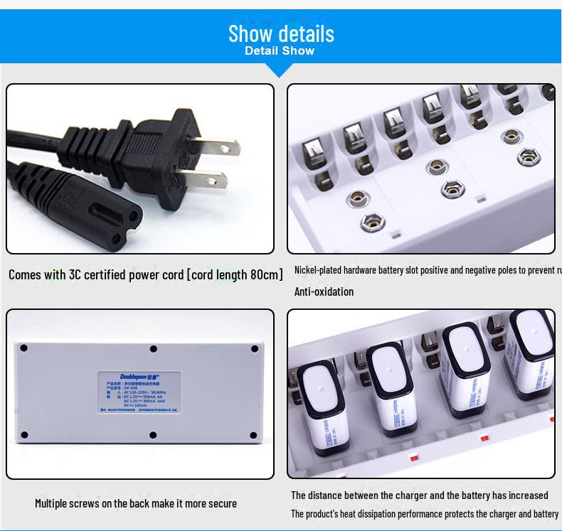 9V Lithium Battery Charger Set with Rechargeable High-Capacity 9V Batteries