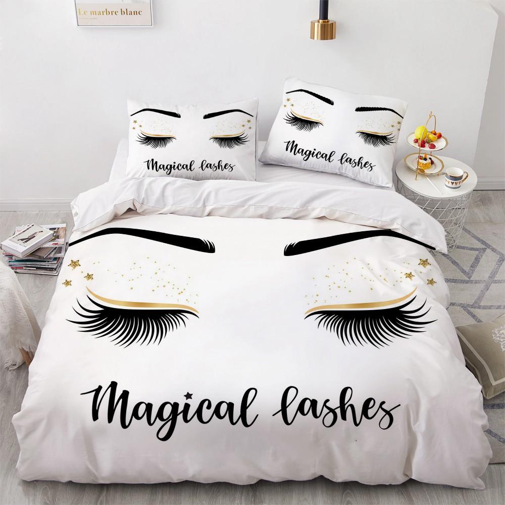 Eyelash King Queen Duvet Cover Cartoon Woman Eyes Bedding Set Watercolor Long Lashes Print Quilt Cover Polyester Comforter Cover
