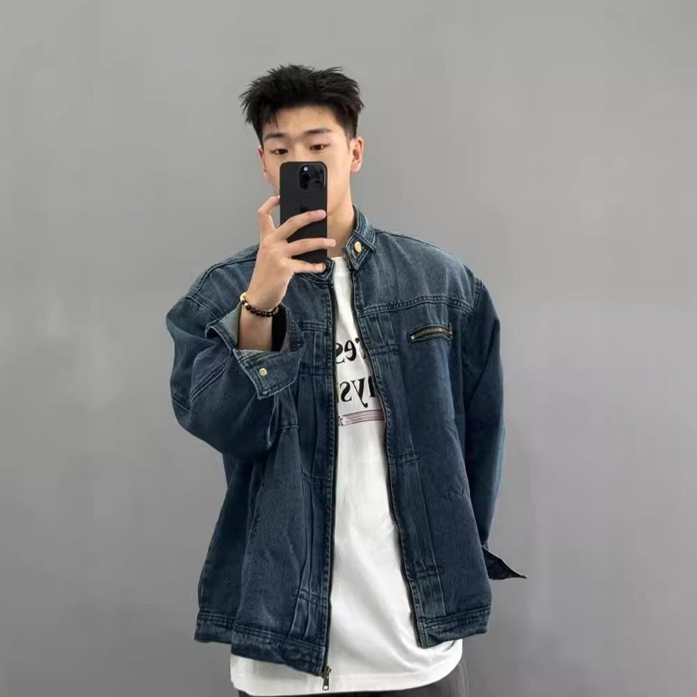 Direct Wash Gradual Change Denim Jacket Men'S And Women'S Season Loose Casual Stand-Up Collar Locomotive Couple Jacket Tide