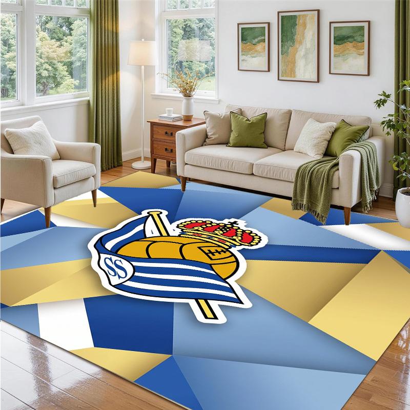 Real Sociedad FC Design Crystal Velvet Rug Soft Decorative Mat for Bedroom Entrance