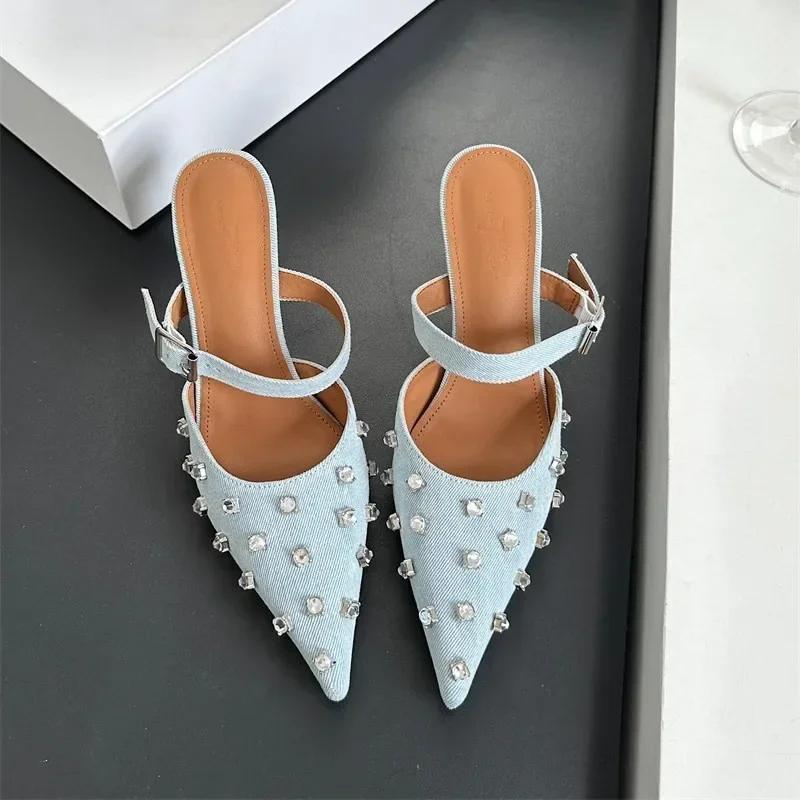 Fashion Newly Design Rivet Pointed Toe Women Pumps Sandals Sexy Buckle Strap Strippers Party High Heels Female Shoes Sandalias De Mujer