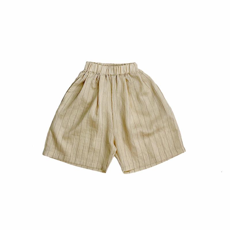 Baby Jungen Baumwoll-Leinen Gestreiftes Hemd & Shorts Set - Kurzarm Sommer Outfit