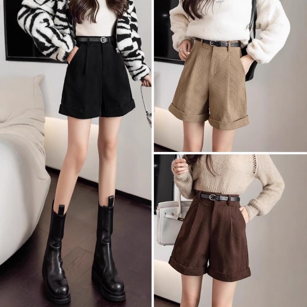 

Women s High Waist Corduroy Shorts - Autumn 2024 Retro A-Line Wide Leg, Rolled Hem L [Recommended 105-118 lbs]