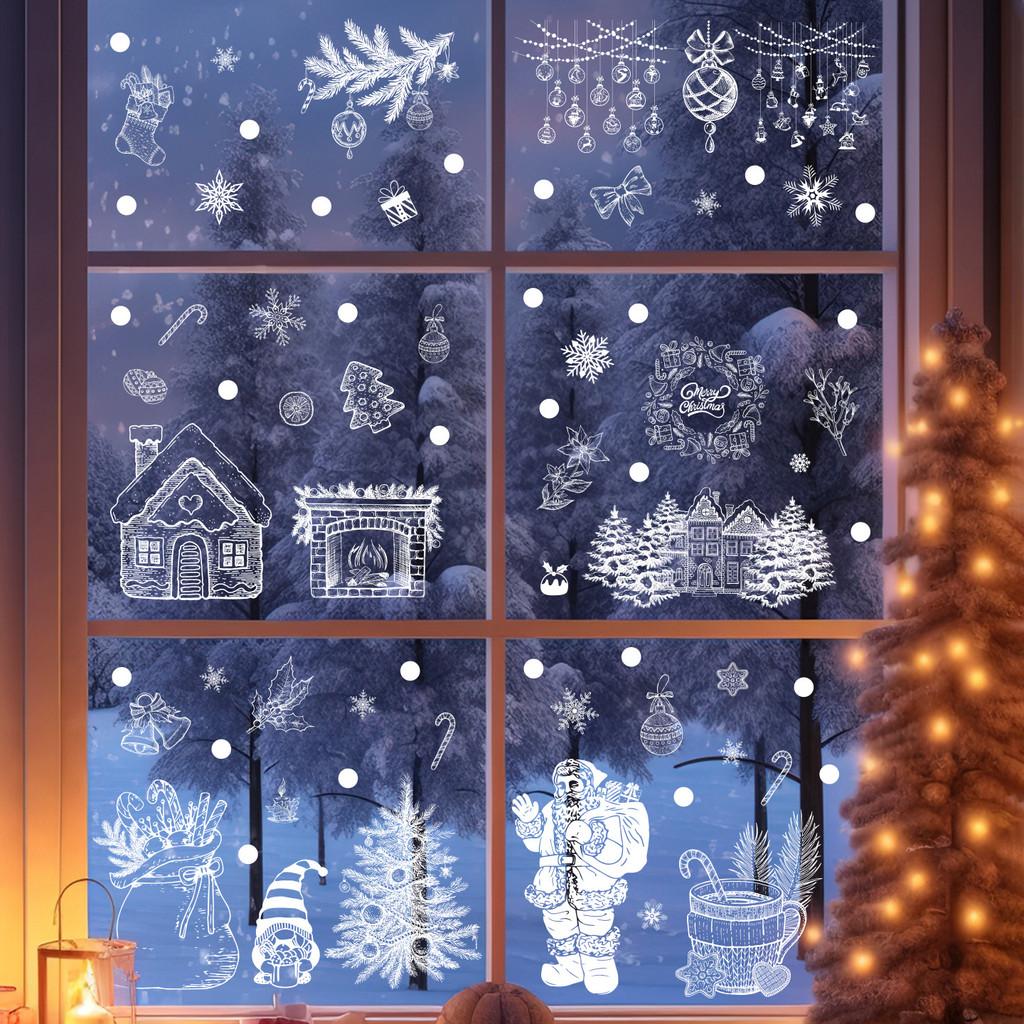 Window Decals Xmas Pvc Snowflake Santa Static Stickers For Christmas Decor Home