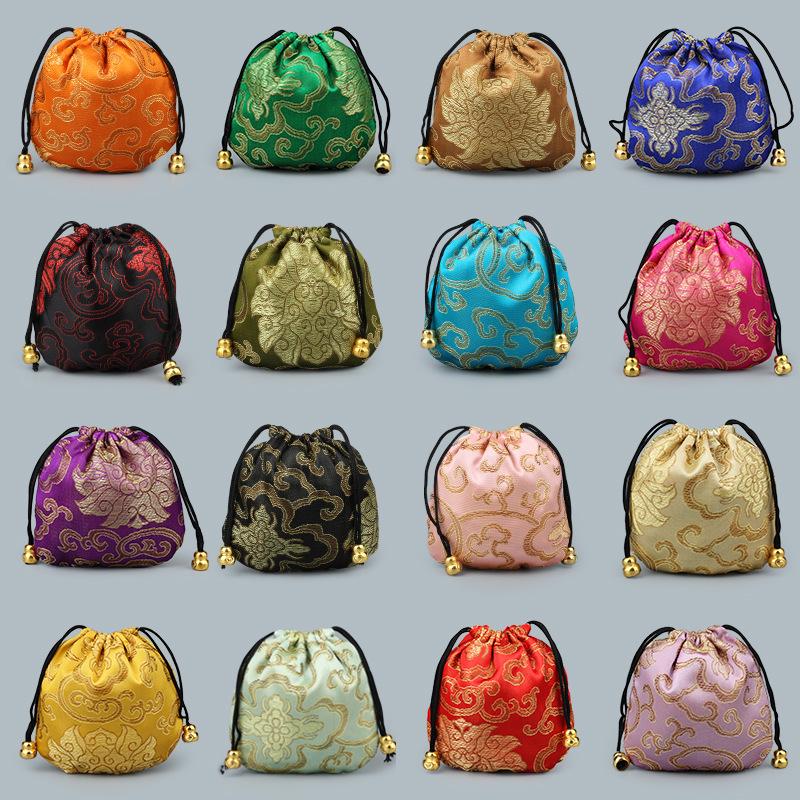 18 Brocade-Style Drawstring Bags for Buddhist Beads Bracelets & Cultural Play