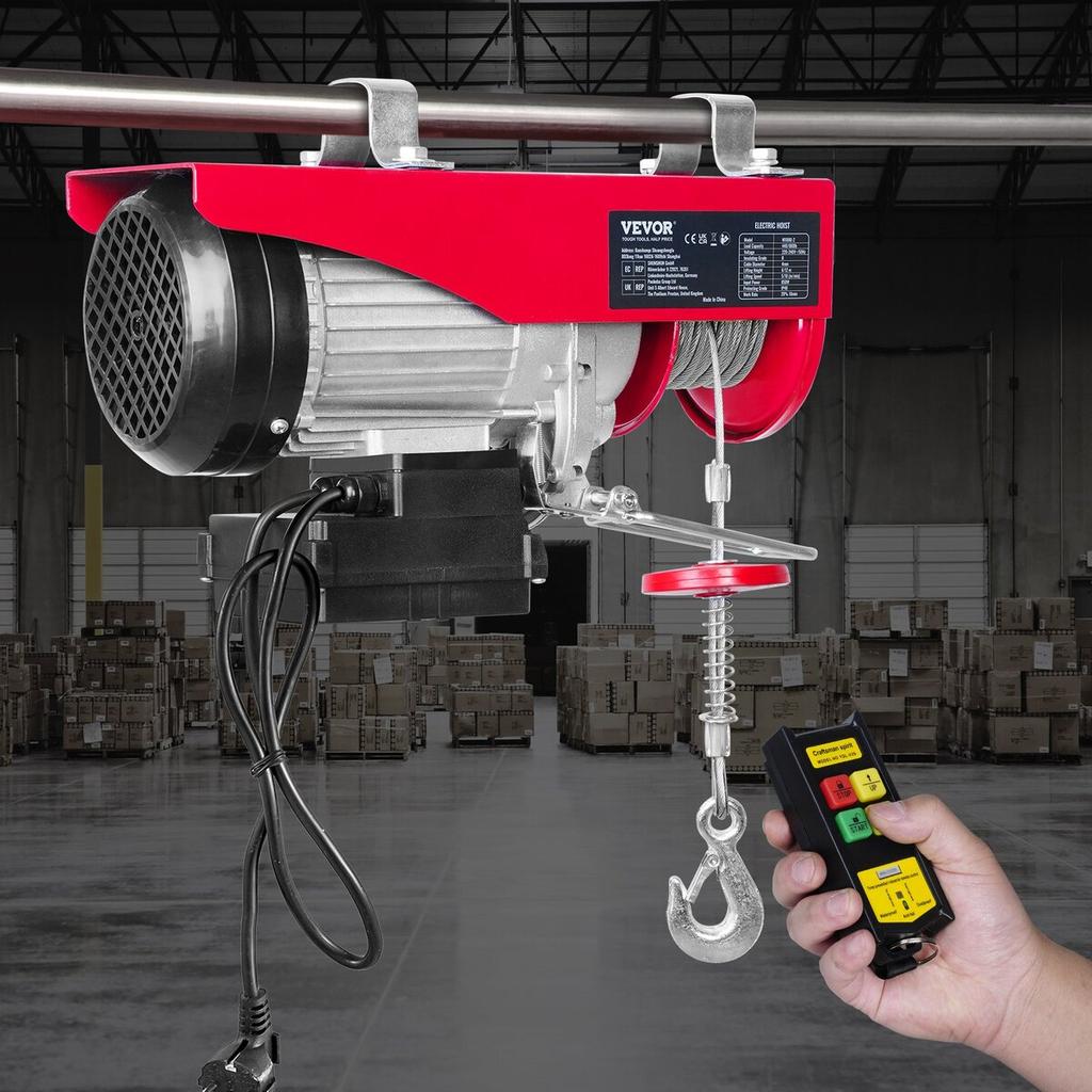 Electric Hoist, 880 Lbs Lifting Capacity, 850W 220V Electric Steel Wire Winch with Wireless Remote Control, 40ft Single Cable Lifting Height & Pure