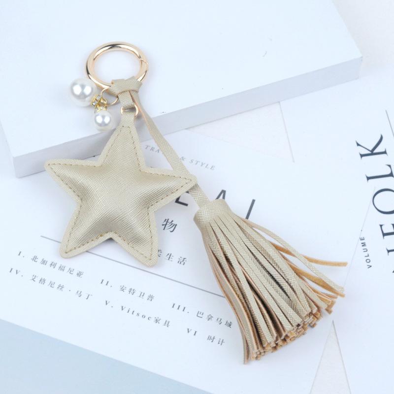 Pentagram Pearl Pu Tassel Keychain Leather Pendant Women'S Bag Accessories Key Pendant Girls Gifts