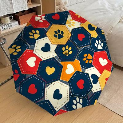 1pc Paw Print Heart Pattern Umbrella  Automatic Opening and Closing Umbrella, High Quality Umbrella, Ideal Gift for Her 217