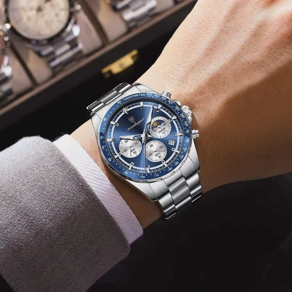 POEDAGAR Luxury Sport Watch For Men Waterproof Luminous Date Chronograph Man Wristwatch Stainless Steel Men's Quartz Watches