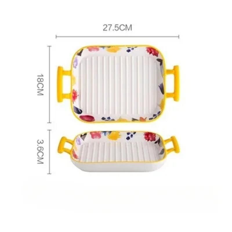 Ceramic Double-ear Baking Pan Cheese Baked Rice Plate Creative Dish Plate Home Oven Special Internet Celebrity Tableware Baking
