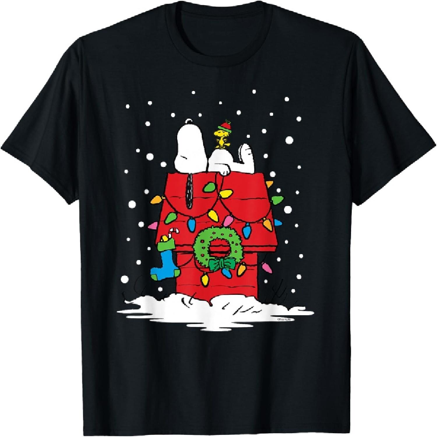 Peanuts Holiday Snoopy and Woodstock Stocking T-Shirt S
