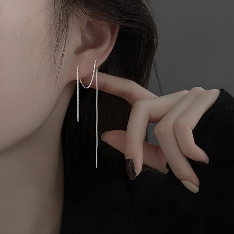 Vintage Silver Color Long Earrings Wire Tassel Chain Drop Earring Women's Ear Line Straight Hanging Earings Korean Jewelry Gifts
