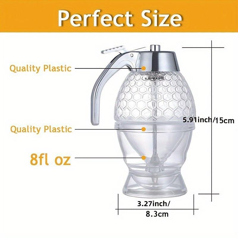 Honey Dispenser No Drip - 8oz Plastic Beehive Shape Syrup Dispenser with Stand - Leak-Proof Honey Jar Pot with Trigger for Easy Pouring