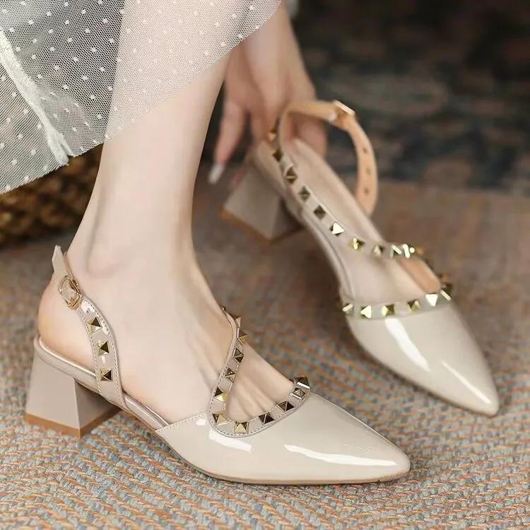  women fashion sweet light weight apricot square heel rivet pumps lady sexy party night club elegant heel shoes ab526
