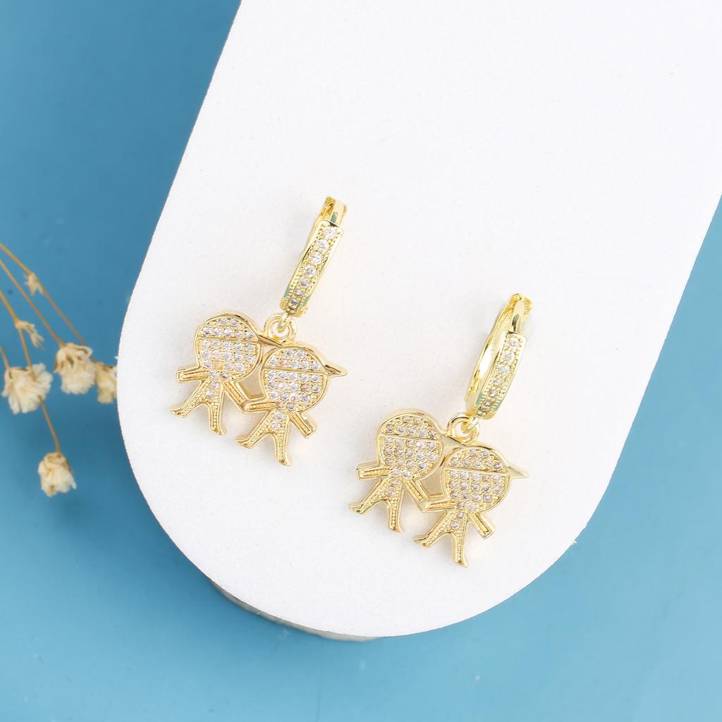 Son Daughter Gold Color Cubic Zirconia Family Girl Boy Drop Earings Luxury Woman Jewelry For Mother Gift Daily Wear