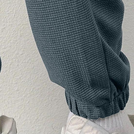 2 stk/sett Herre Uformell sportsdrakt Vaffeltekstur O-hals Langermet genser Elastiske midjelommer Joggerbuksesett Loose Fit genserdress