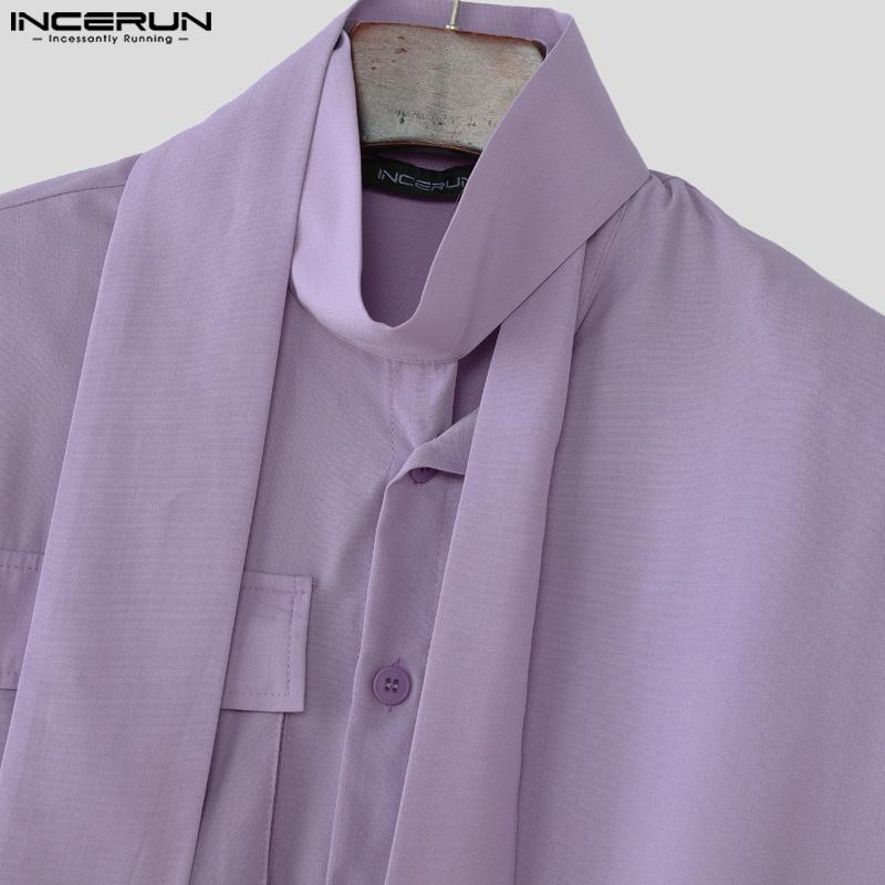 INCERUN Oversized Men Tie Up Short Sleeve Buttons Casual Loose Summer Shirts