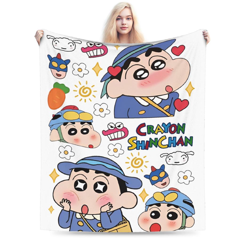 Crayon Shin Chan as Action Kamen Blankets Fleece Summer Air Conditioning Manga Multi-function Throw Blanket for Home Couch Quilt