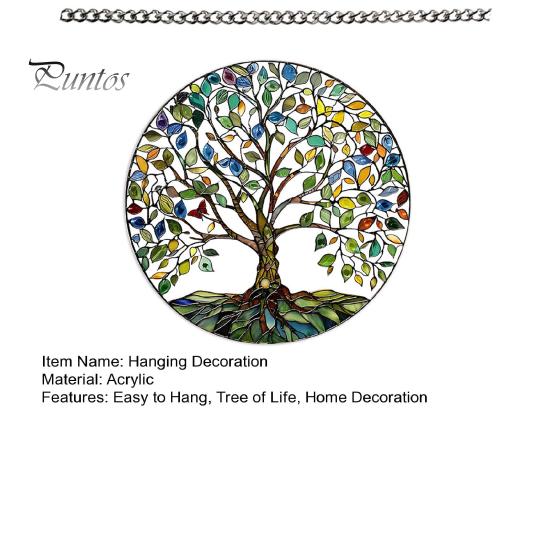 Indoor Outdoor Suncatcher Tree of Life Round Hanging Sign, Stained Glass Acrylic Sign Decoration, Window Wall Ornament for Sun Resistant