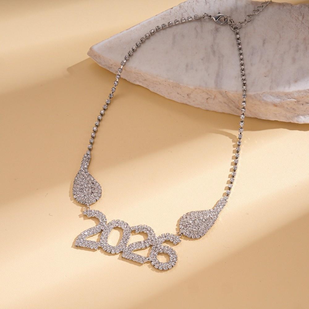 Rhinestone Happy New Year Earrings Aesthetic 2026 Necklace Trendy 2026 Jewelry Suit  Party