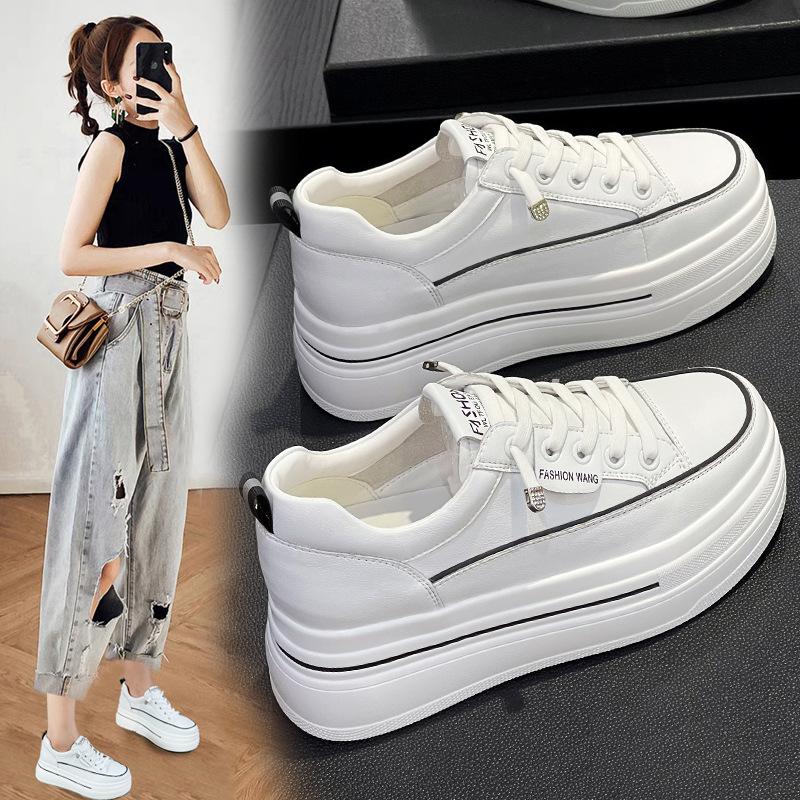 

Женские туфли на скрытой платформе-клине 2025 Лето Натуральная кожа Дышащая сетка Белые кроссовки Повседневные Универсальные 35