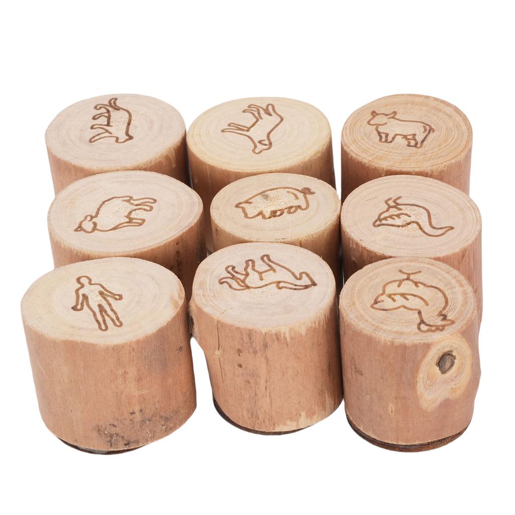 9PCS Animal Pattern Stamps Sandal Wood Multifunctional Decorative Animals Print Stamps for Scrapbook